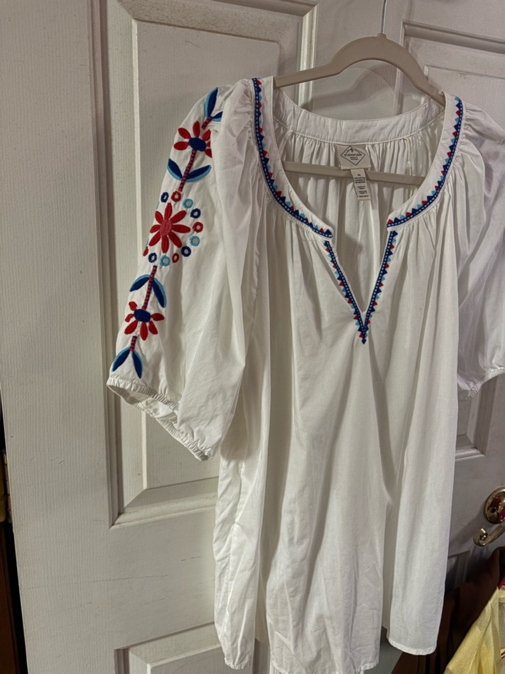 St. John's Bay White Tunic with Red & Blue Embroidery